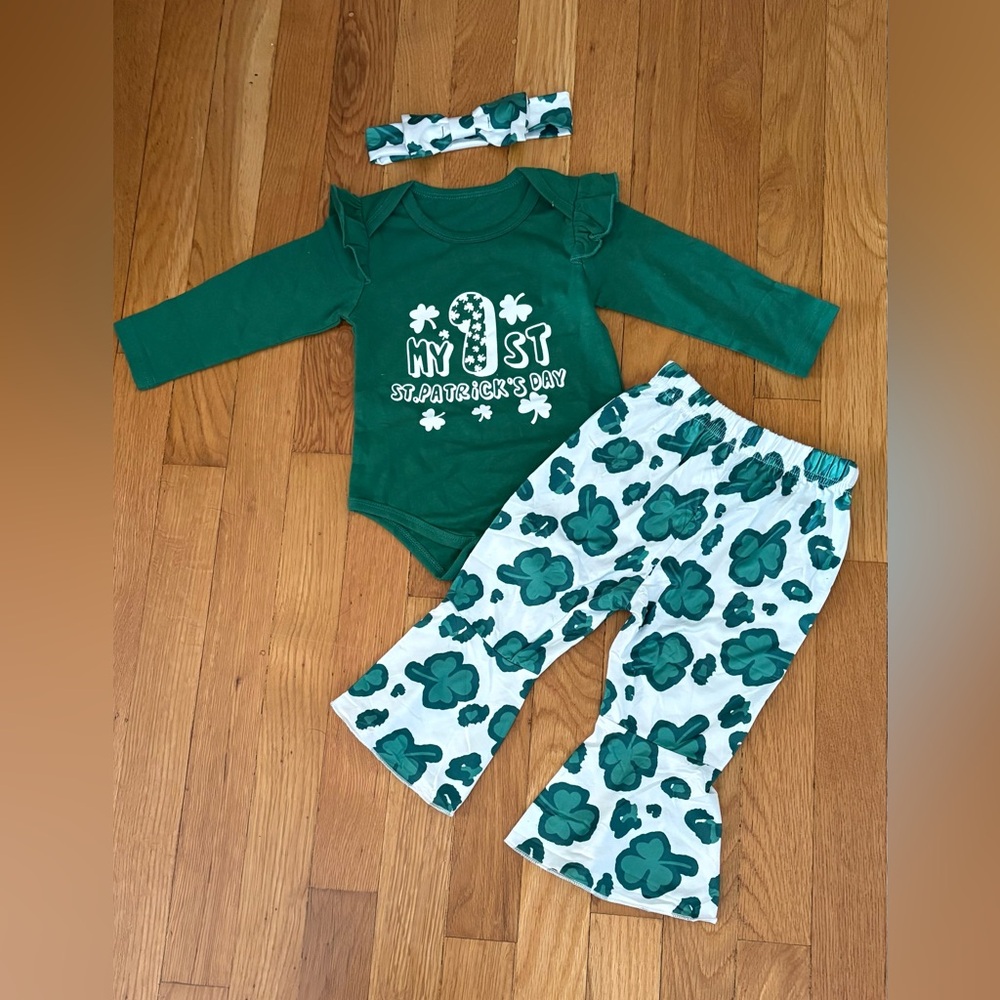 6/$20 "My 1st St. Patrick's Day" Baby Outfit with headband 6-12M NWT